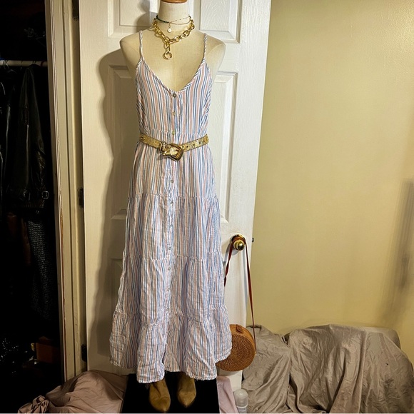 4Our Dreamers Dresses & Skirts - New Women’s Pinstriped 100% Cotton‎ Tiered Gauzy Prairie Festival Maxi Dress M